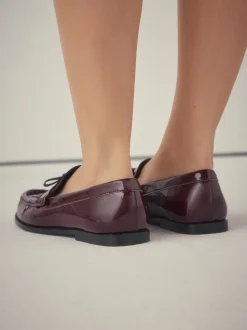 Burgundy Red Forever Comfort® Bow Detail Ruched Toe Loafers