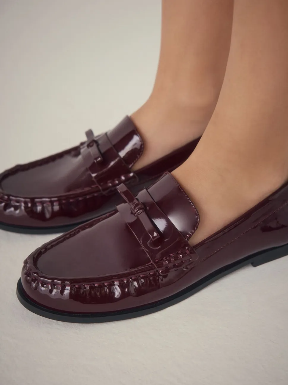 Burgundy Red Forever Comfort® Bow Detail Ruched Toe Loafers