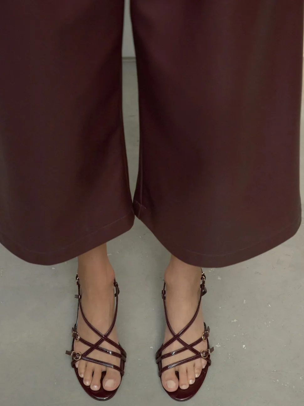 Burgundy Red Forever Comfort® Multi Buckle Strappy Kitten Heels