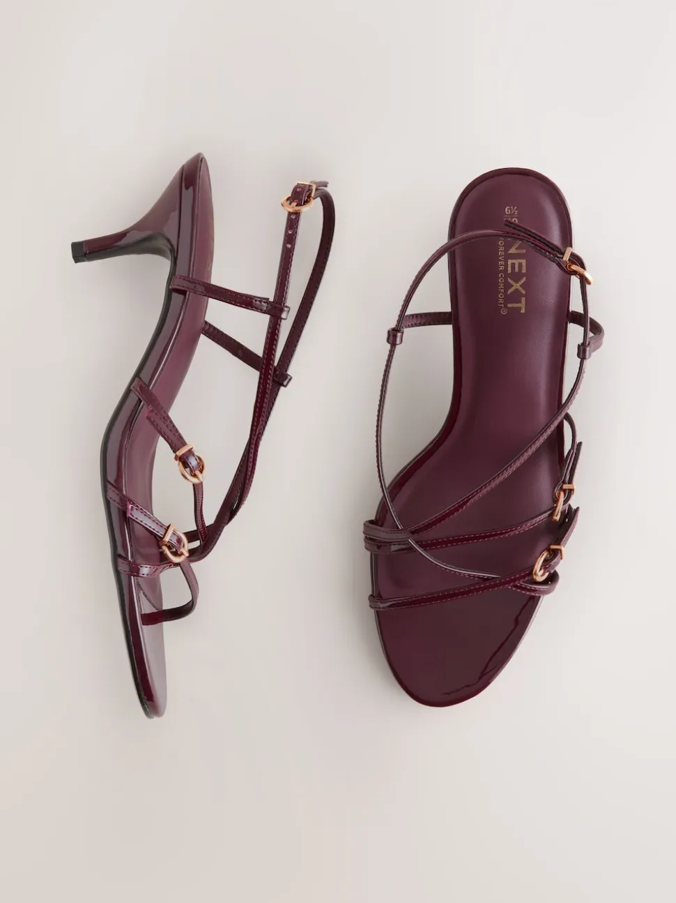 Burgundy Red Forever Comfort® Multi Buckle Strappy Kitten Heels