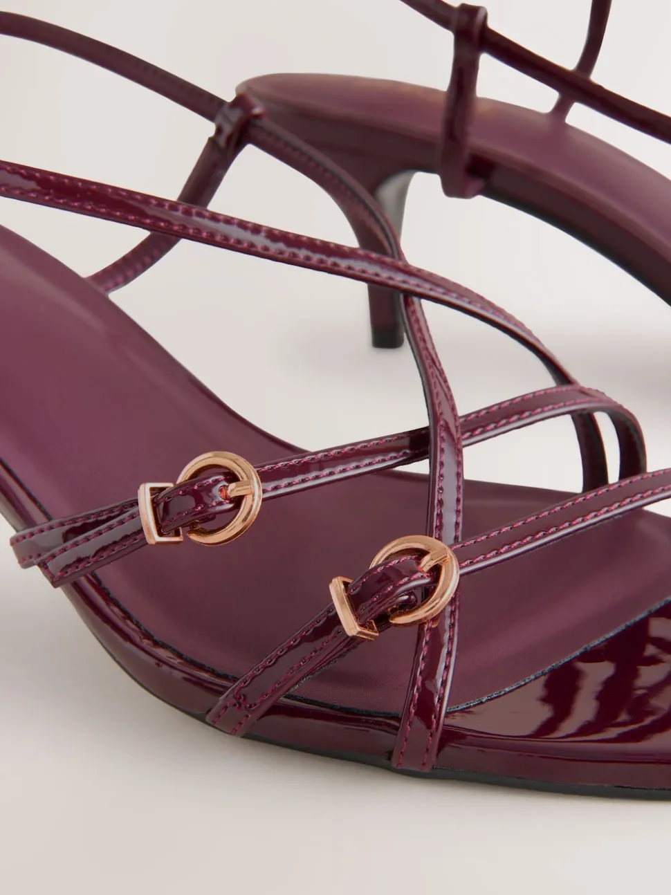 Burgundy Red Forever Comfort® Multi Buckle Strappy Kitten Heels
