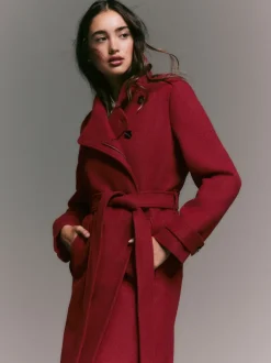 Burgundy Red Formal Funnel Neck Coat