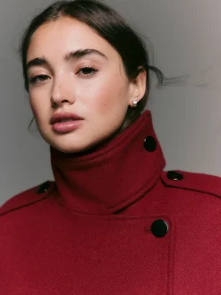 Burgundy Red Formal Funnel Neck Coat