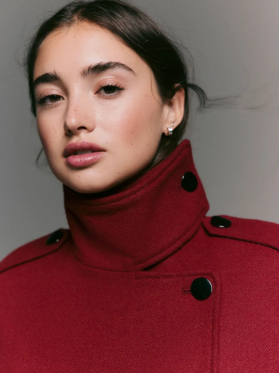 Burgundy Red Formal Funnel Neck Coat
