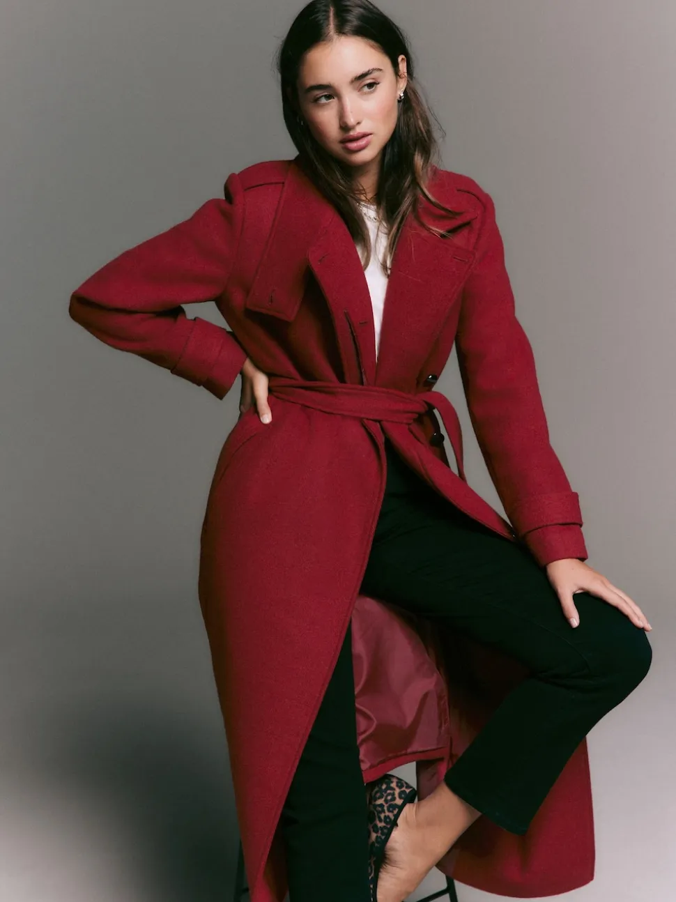 Burgundy Red Formal Funnel Neck Coat