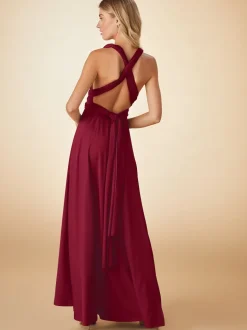 Burgundy Red Jersey Multiway Wedding Guest Bridesmaid Maxi Dress