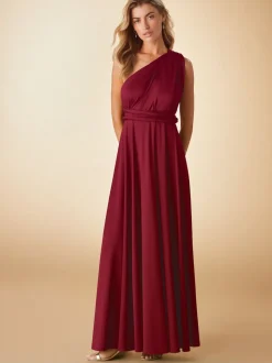 Burgundy Red Jersey Multiway Wedding Guest Bridesmaid Maxi Dress