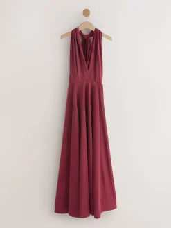 Burgundy Red Jersey Multiway Wedding Guest Bridesmaid Maxi Dress
