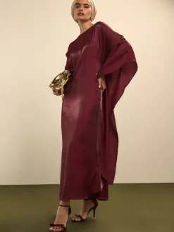 Burgundy Red Kaftan Shimmer Maxi Dress