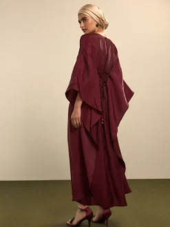Burgundy Red Kaftan Shimmer Maxi Dress