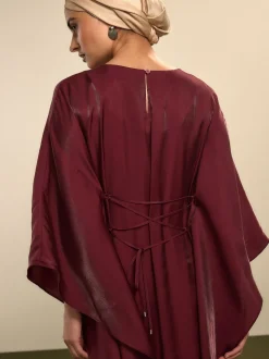 Burgundy Red Kaftan Shimmer Maxi Dress