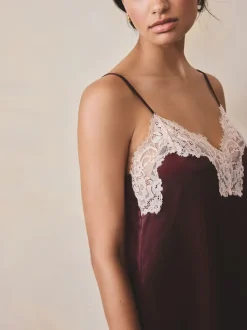 Burgundy Red Lace Detail Satin Slip