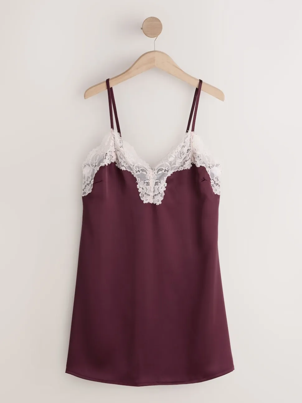Burgundy Red Lace Detail Satin Slip