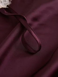 Burgundy Red Lace Detail Satin Slip