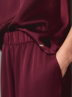 Burgundy Red Lace Trim Cami Pyjamas
