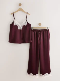 Burgundy Red Lace Trim Cami Pyjamas