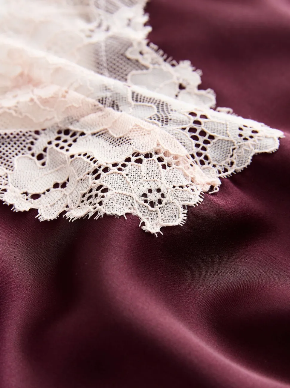 Burgundy Red Lace Trim Cami Pyjamas