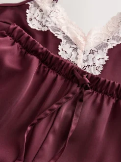 Burgundy Red Lace Trim Cami Pyjamas