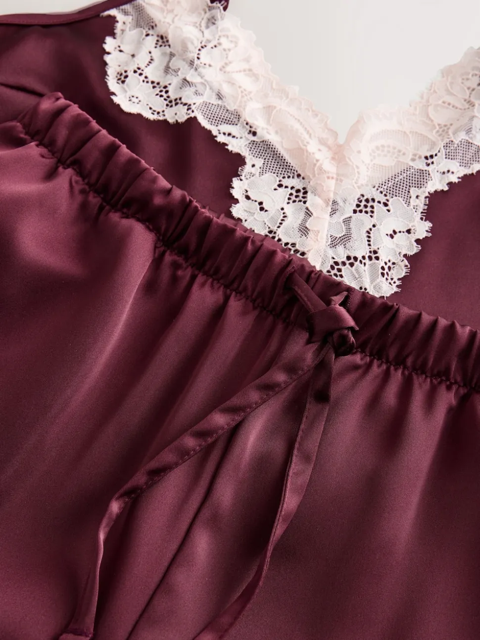 Burgundy Red Lace Trim Cami Pyjamas