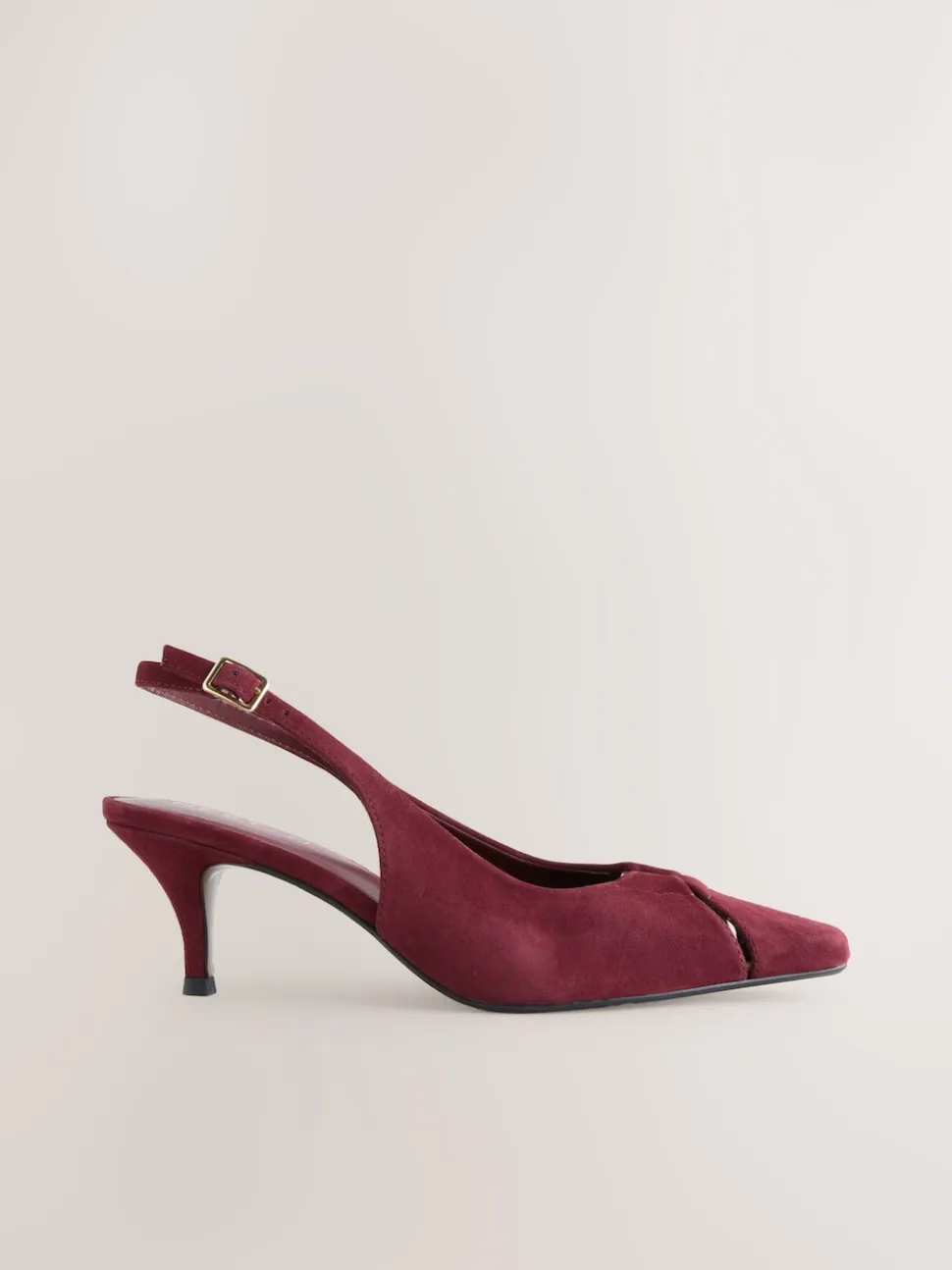 Burgundy Red Leather Cutout Hardware Detail Slingback Heels