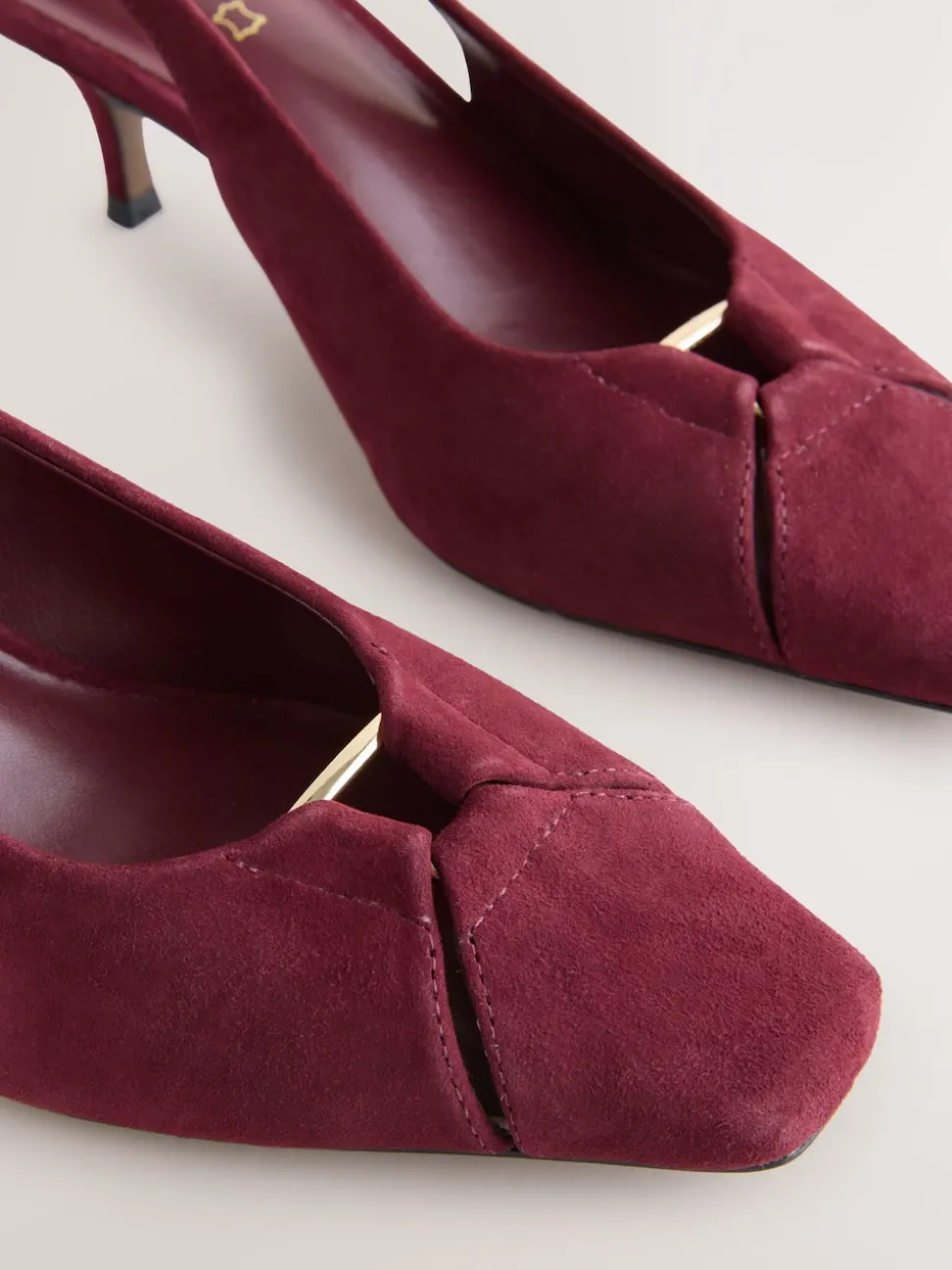 Burgundy Red Leather Cutout Hardware Detail Slingback Heels