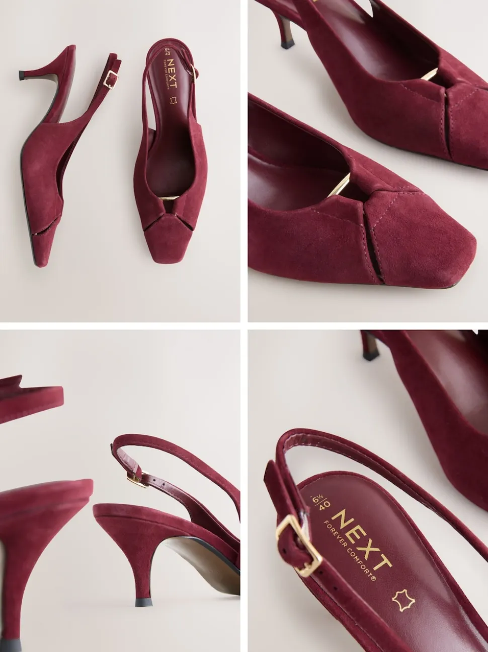 Burgundy Red Leather Cutout Hardware Detail Slingback Heels