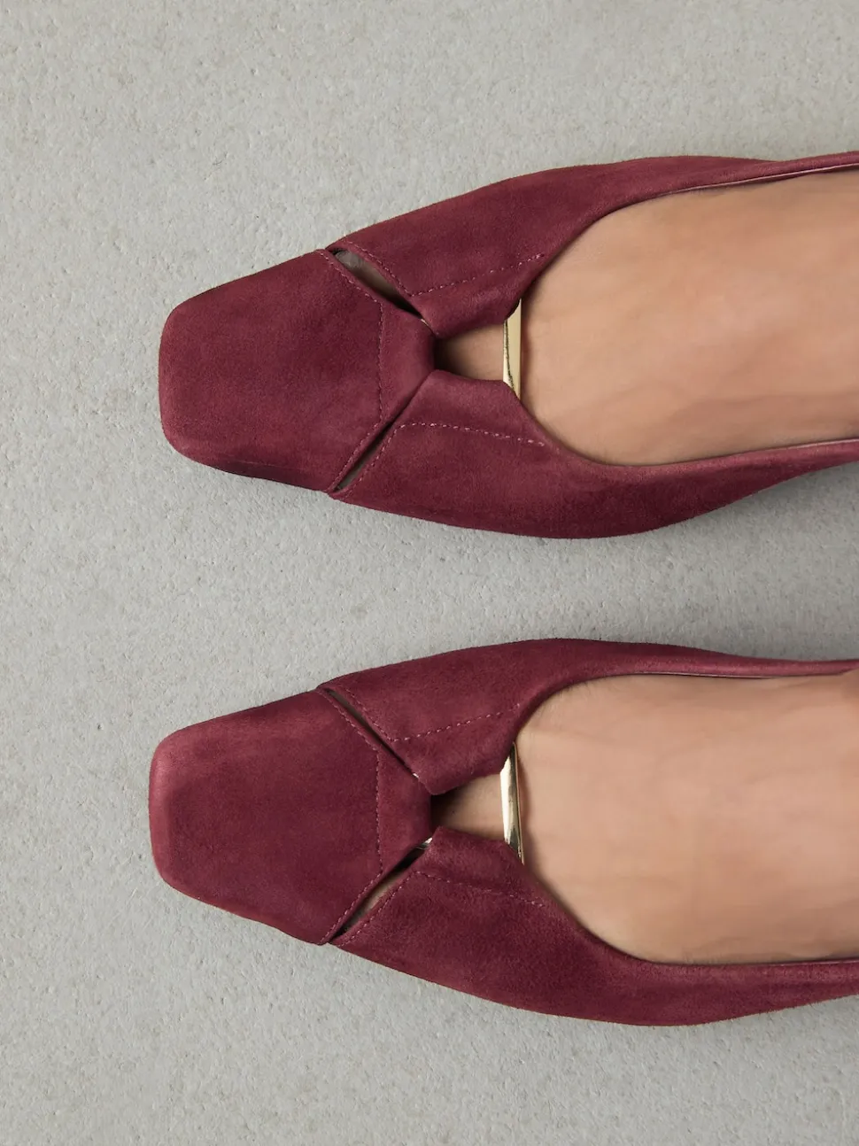Burgundy Red Leather Cutout Hardware Detail Slingback Heels