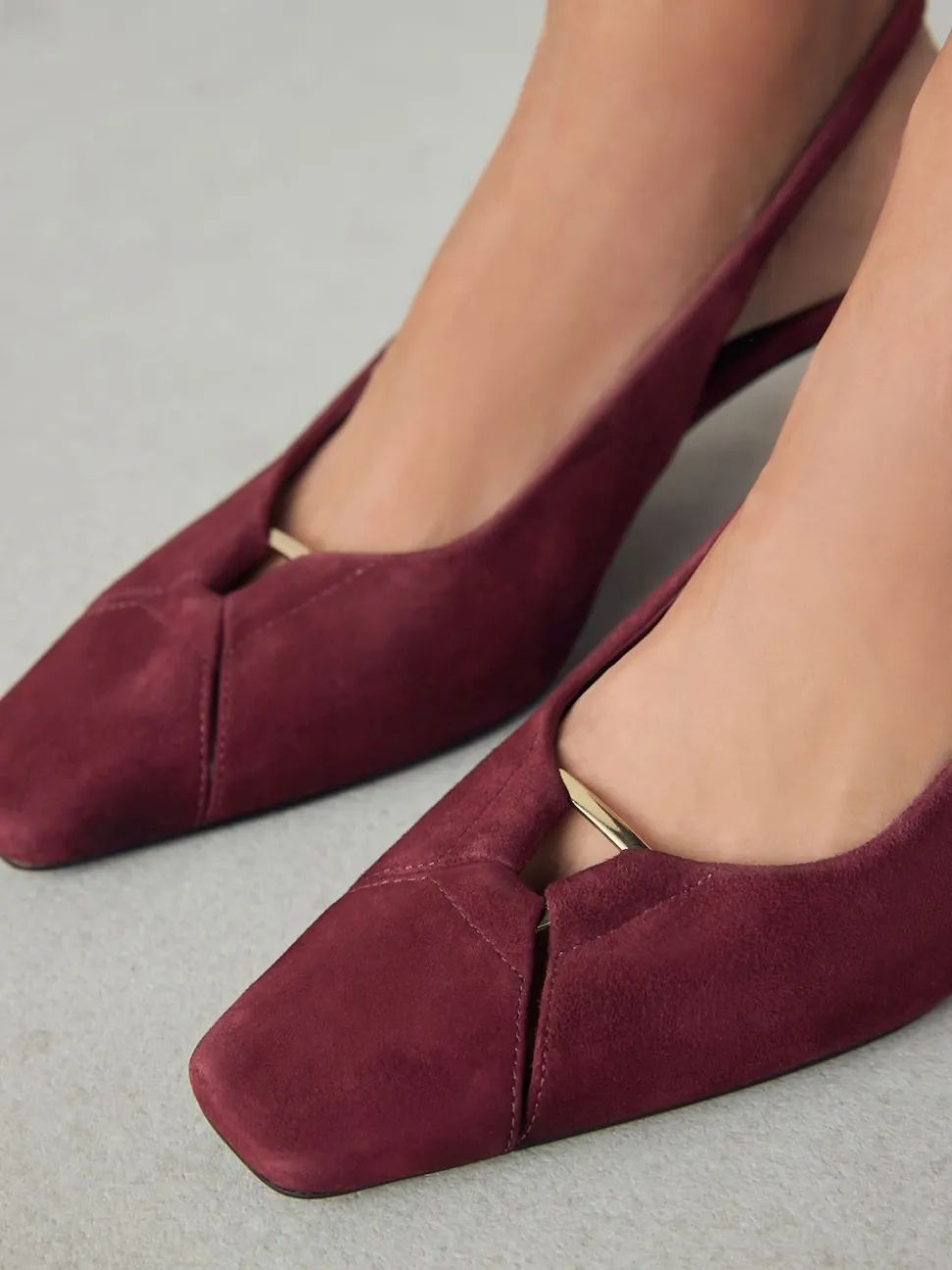 Burgundy Red Leather Cutout Hardware Detail Slingback Heels