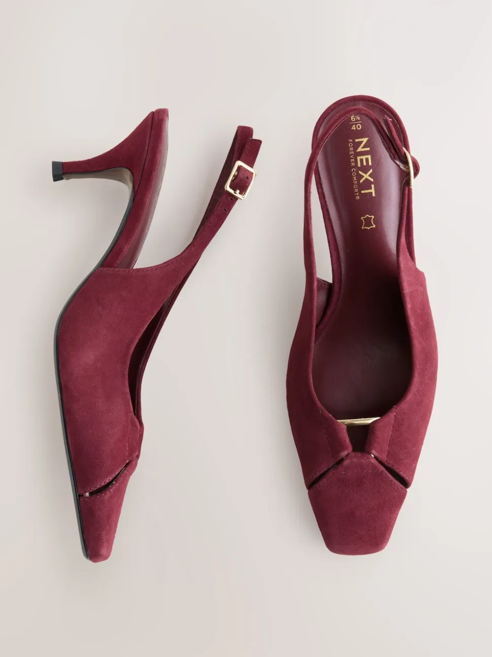 Burgundy Red Leather Cutout Hardware Detail Slingback Heels