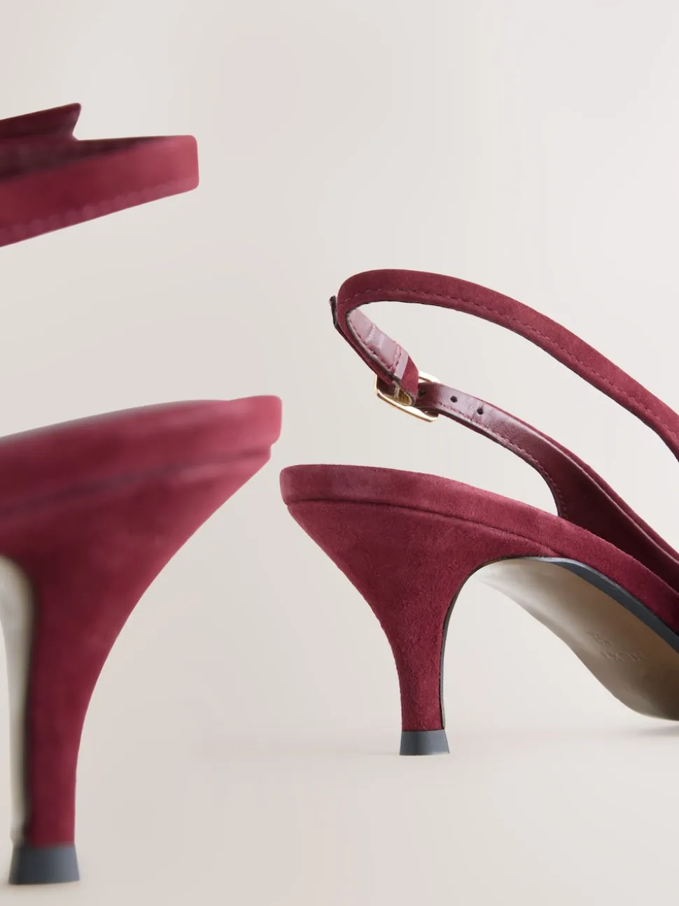 Burgundy Red Leather Cutout Hardware Detail Slingback Heels