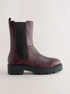 Burgundy Red Leather Forever Comfort® Chunky Chelsea Boots