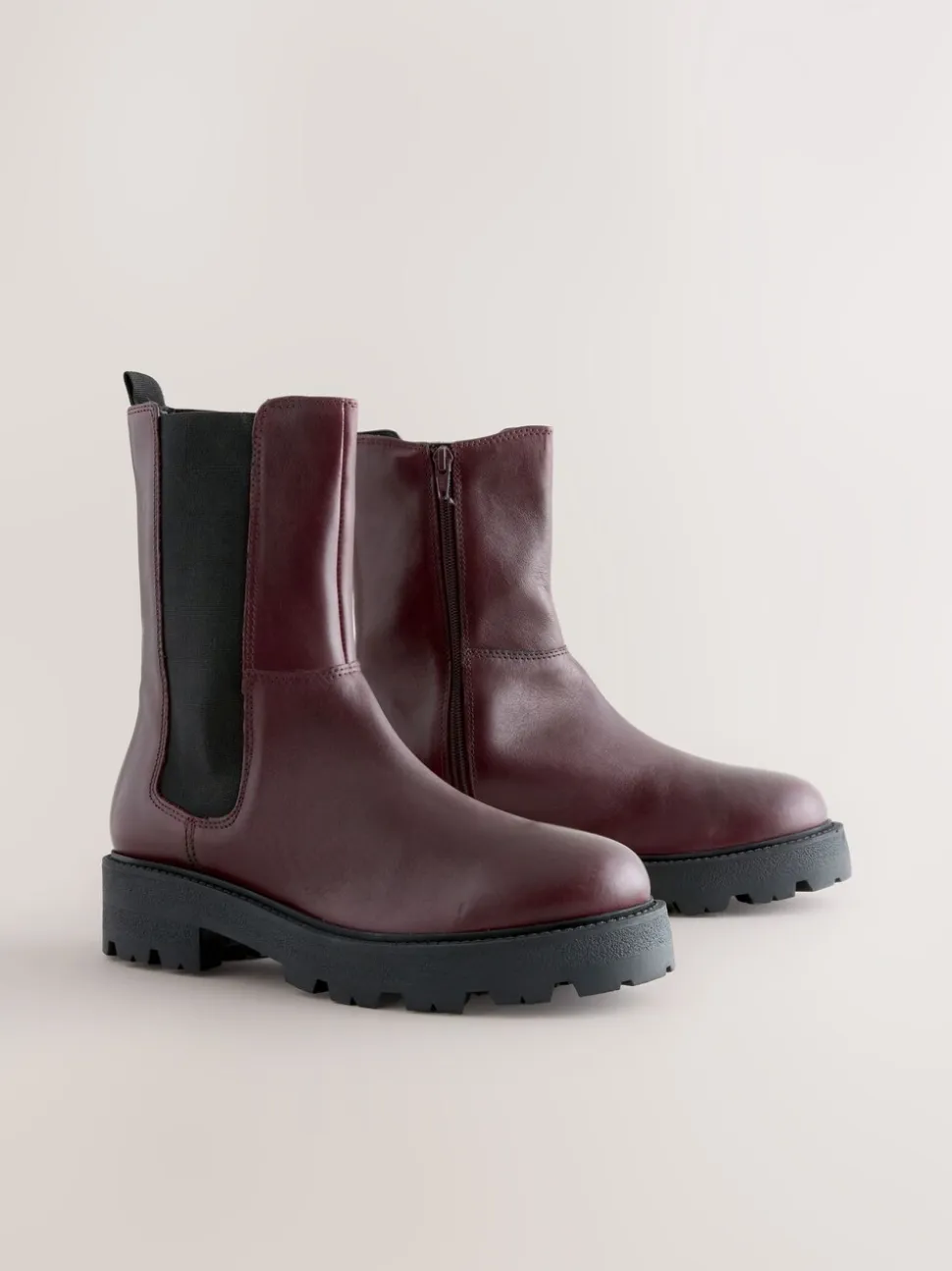 Burgundy Red Leather Forever Comfort® Chunky Chelsea Boots