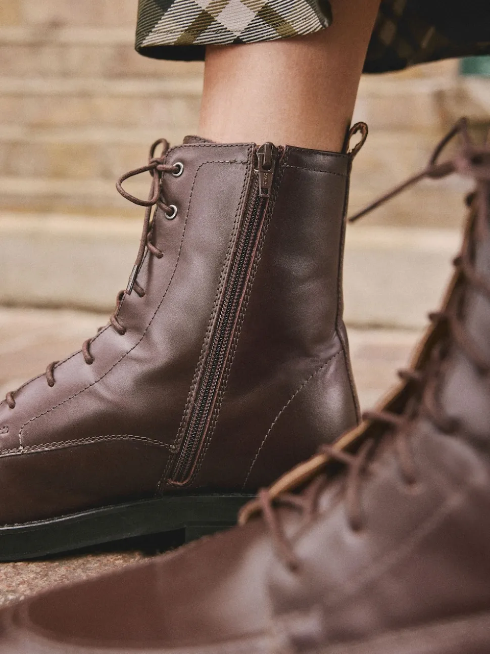 Burgundy Red Leather Forever Comfort® Lace-Up Ankle Boots