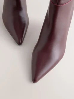 Burgundy Red Leather Knee High Skinny Heeled Boots