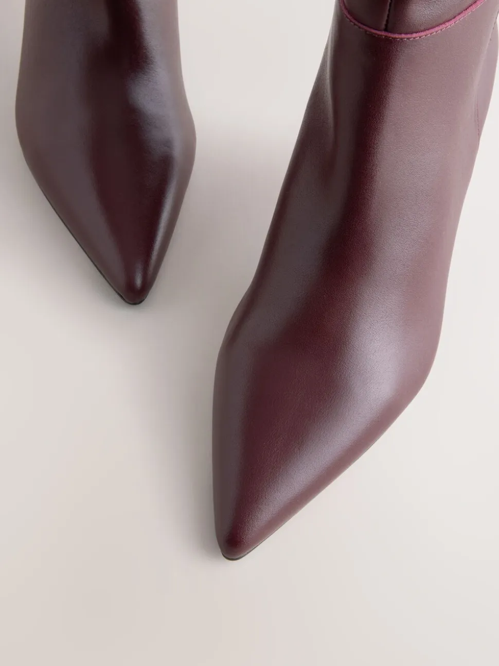 Burgundy Red Leather Knee High Skinny Heeled Boots
