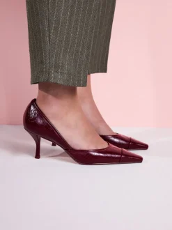 Burgundy Red Leather Tabitha Simmons x Next Mary Grace Leather Chisel Toe Court Heels