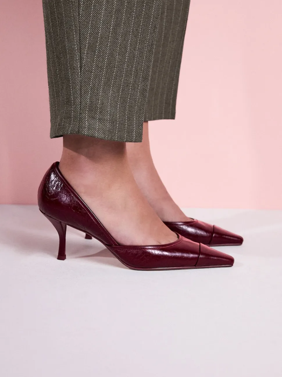 Burgundy Red Leather Tabitha Simmons x Next Mary Grace Leather Chisel Toe Court Heels