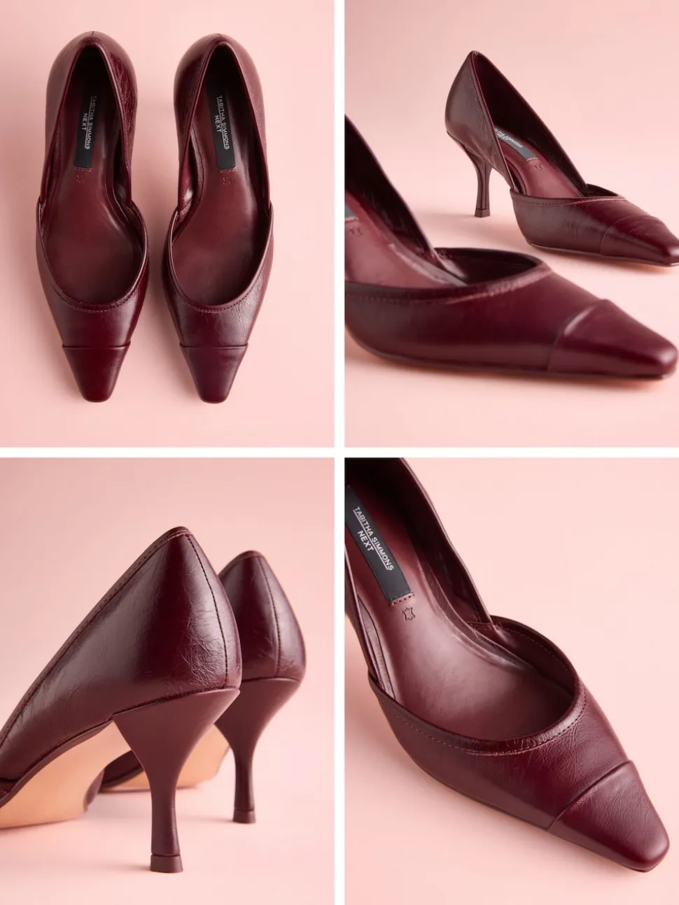 Burgundy Red Leather Tabitha Simmons x Next Mary Grace Leather Chisel Toe Court Heels