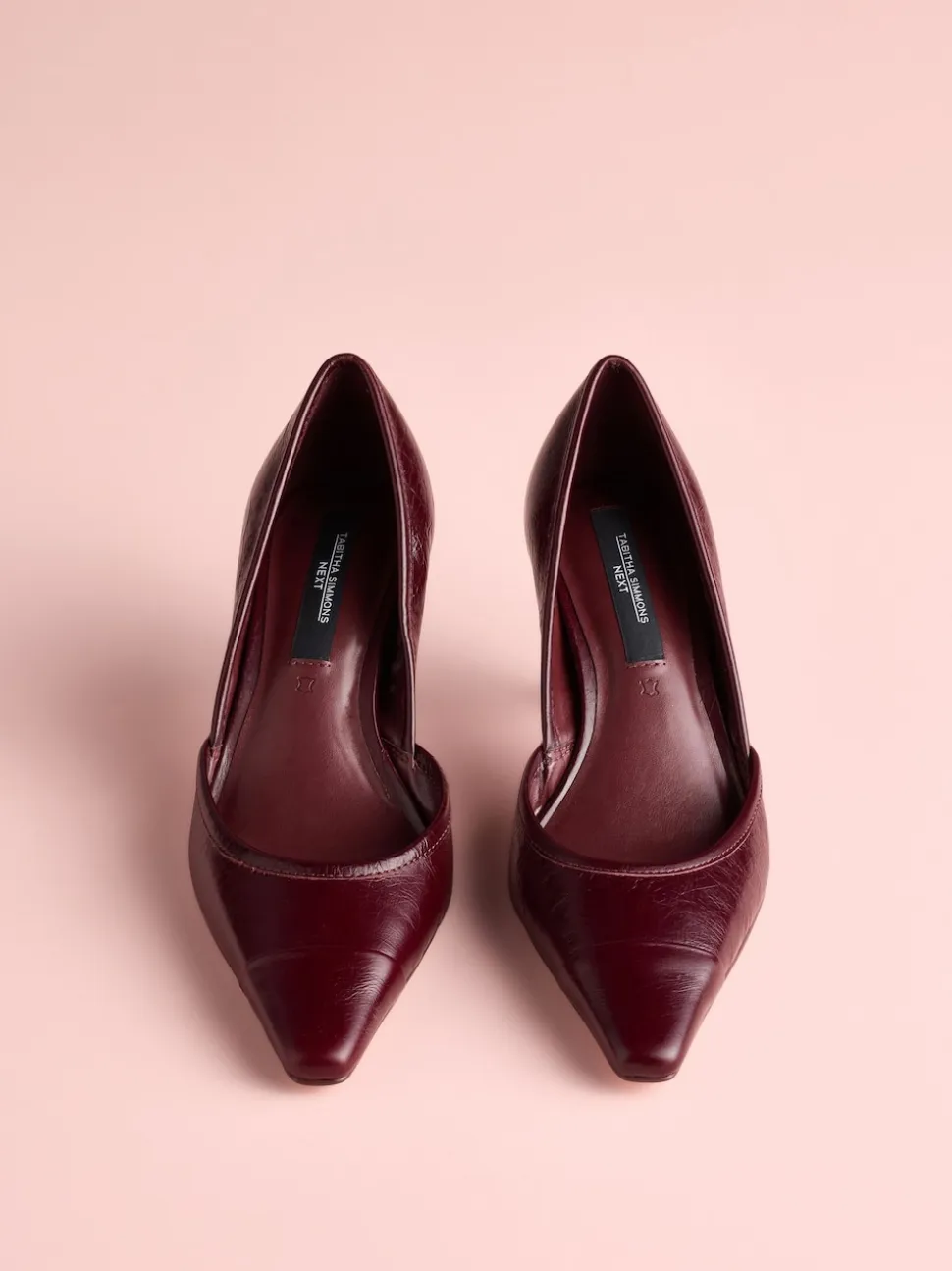 Burgundy Red Leather Tabitha Simmons x Next Mary Grace Leather Chisel Toe Court Heels