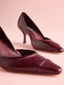 Burgundy Red Leather Tabitha Simmons x Next Mary Grace Leather Chisel Toe Court Heels