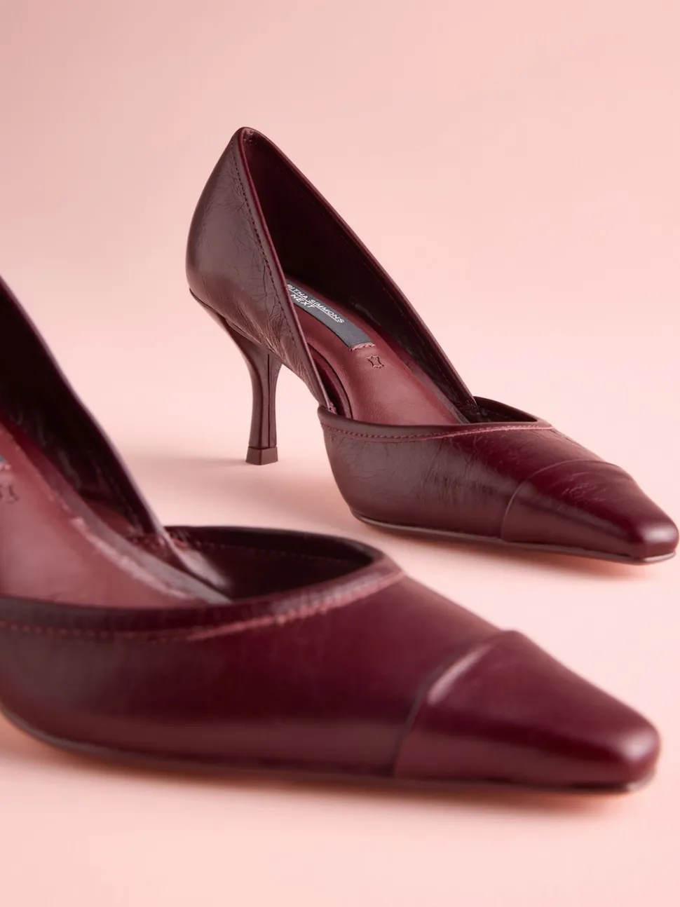 Burgundy Red Leather Tabitha Simmons x Next Mary Grace Leather Chisel Toe Court Heels
