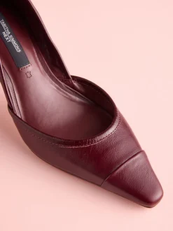 Burgundy Red Leather Tabitha Simmons x Next Mary Grace Leather Chisel Toe Court Heels