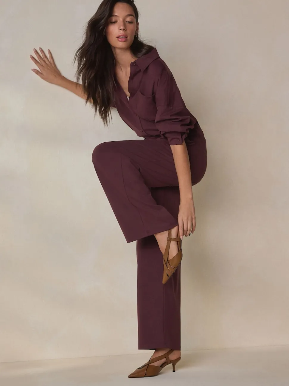 Burgundy Red N. Premium Wide Leg Tailored Jersey Trousers