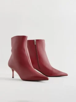 Burgundy Red Pointed Toe Skinny Heeled Ankle Boots