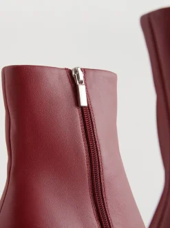 Burgundy Red Pointed Toe Skinny Heeled Ankle Boots
