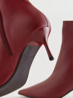 Burgundy Red Pointed Toe Skinny Heeled Ankle Boots