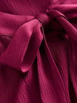 Burgundy Red Textured Satin Halter Sleeveless Midi Dress