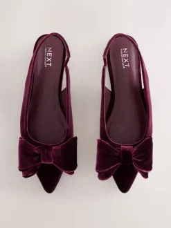 Burgundy Red Velvet Forever Comfort® Point Toe Bow Slingback Flat Shoes