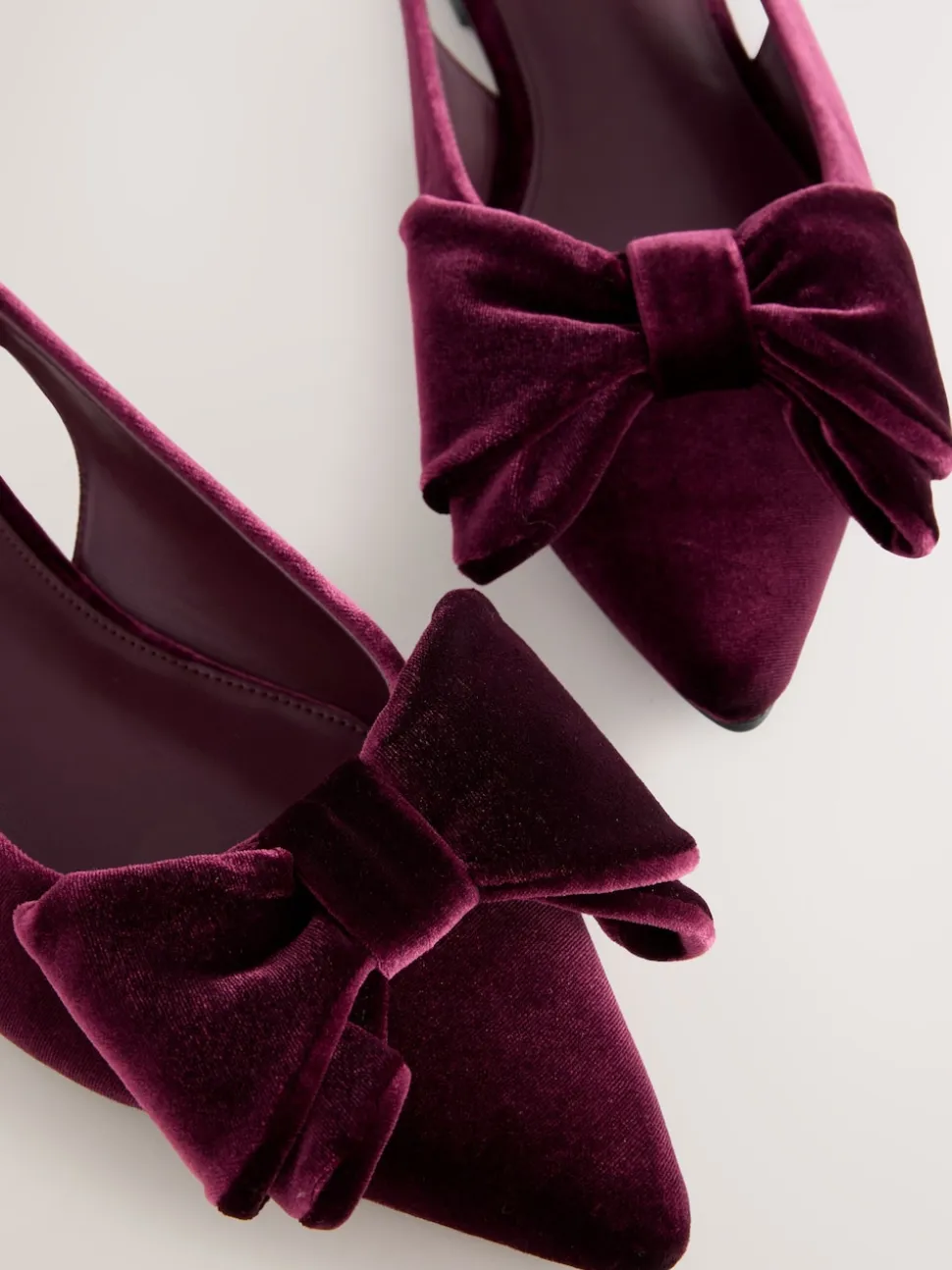 Burgundy Red Velvet Forever Comfort® Point Toe Bow Slingback Flat Shoes