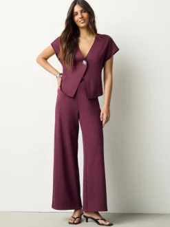 Burgundy Red Wide Leg Compact Trousers